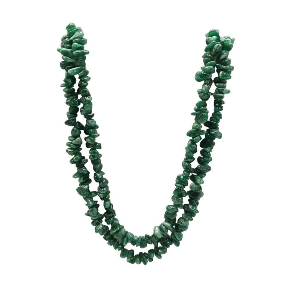 Green Aventurine Chip Long Strand Necklace Vintage 35"